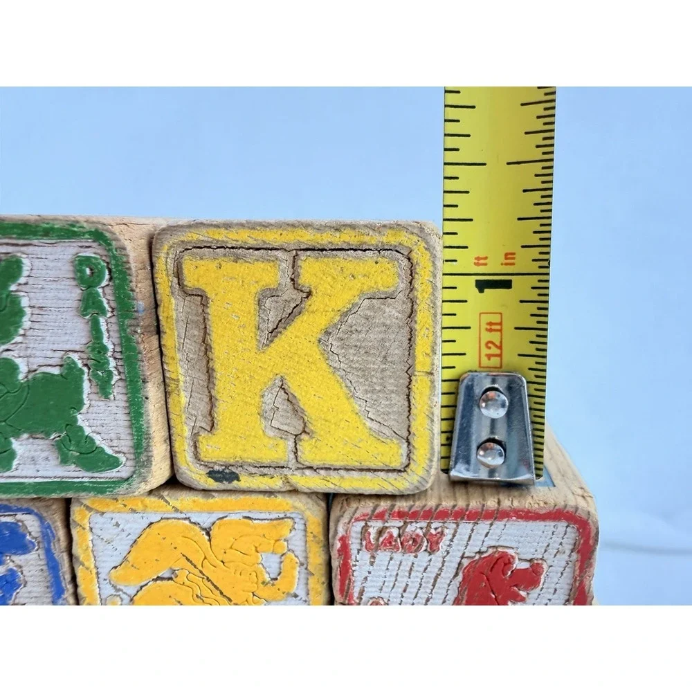 Vintage Wooden Alphabet Blocks‎ ABC Picture Toy Set 44 Nursery Rhyme Animals